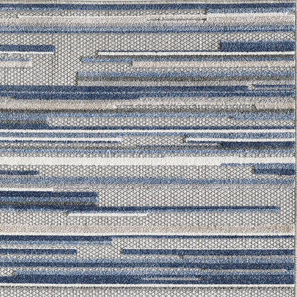 7' X 9' Blue And Gray Abstract Stripe Indoor Outdoor Area Rug HomeRoots