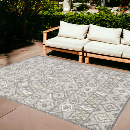 8‚Äô X 10‚Äô Gray Ivory Aztec Pattern Indoor Outdoor Area Rug