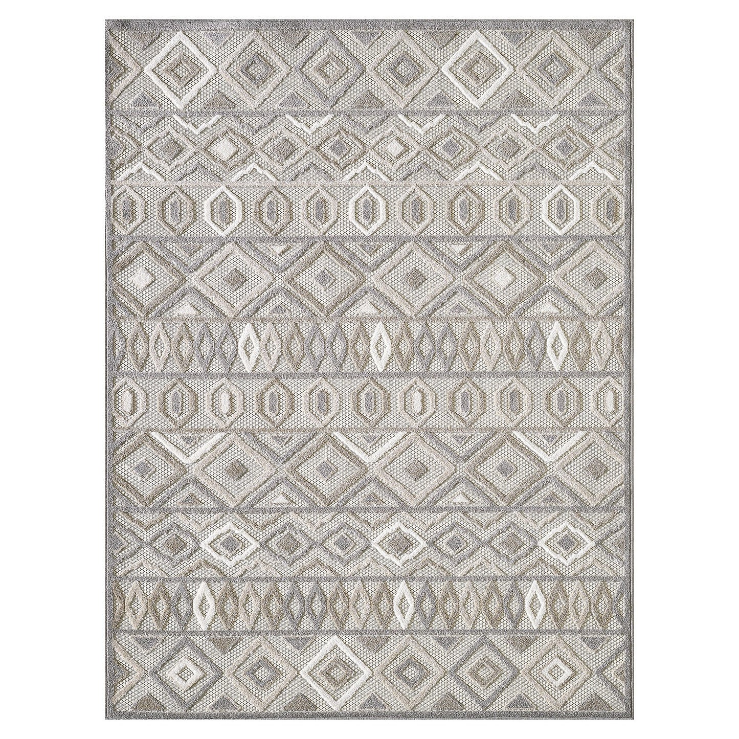 8‚Äô X 10‚Äô Gray Ivory Aztec Pattern Indoor Outdoor Area Rug