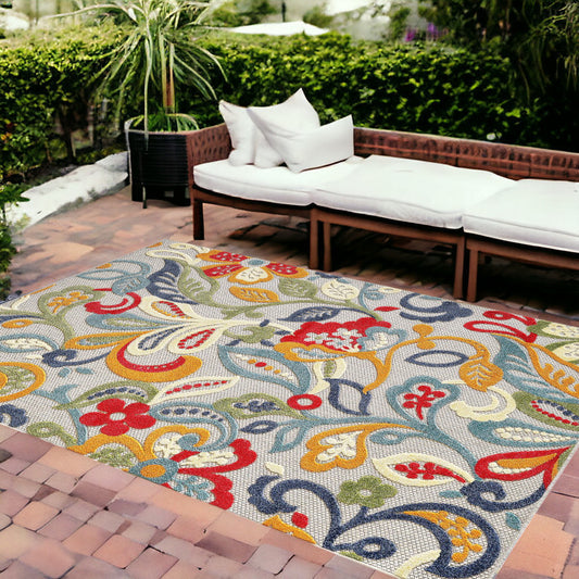 8‚Äô X 10‚Äô Multicolor Jacobean Floral Indoor Outdoor Area Rug