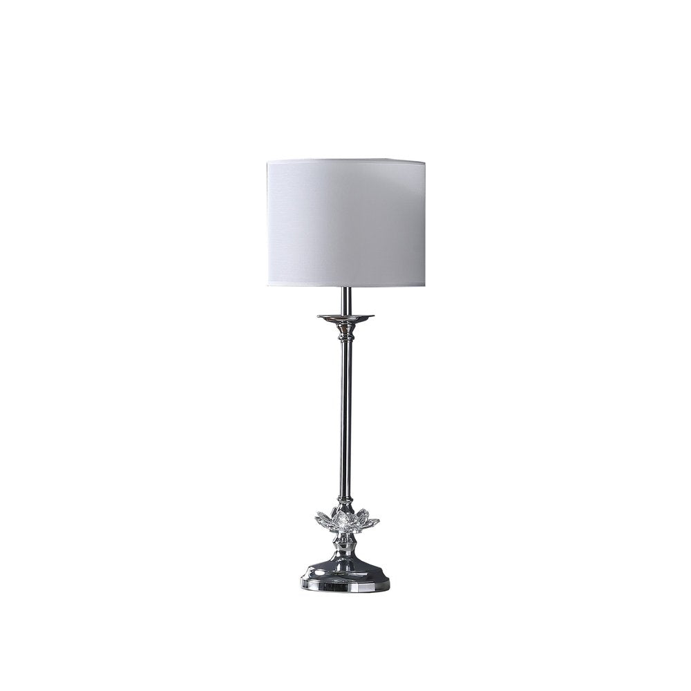 26" Silver Metal And Faux Crystal Table Lamp With White Cylinder Shade HomeRoots