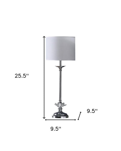 26" Silver Metal And Faux Crystal Table Lamp With White Cylinder Shade HomeRoots