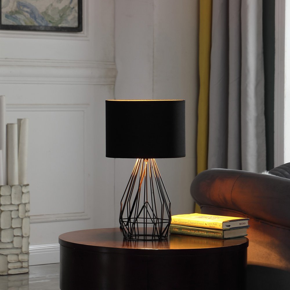18” Asymmetric Black Cage Metal Table Lamp HomeRoots