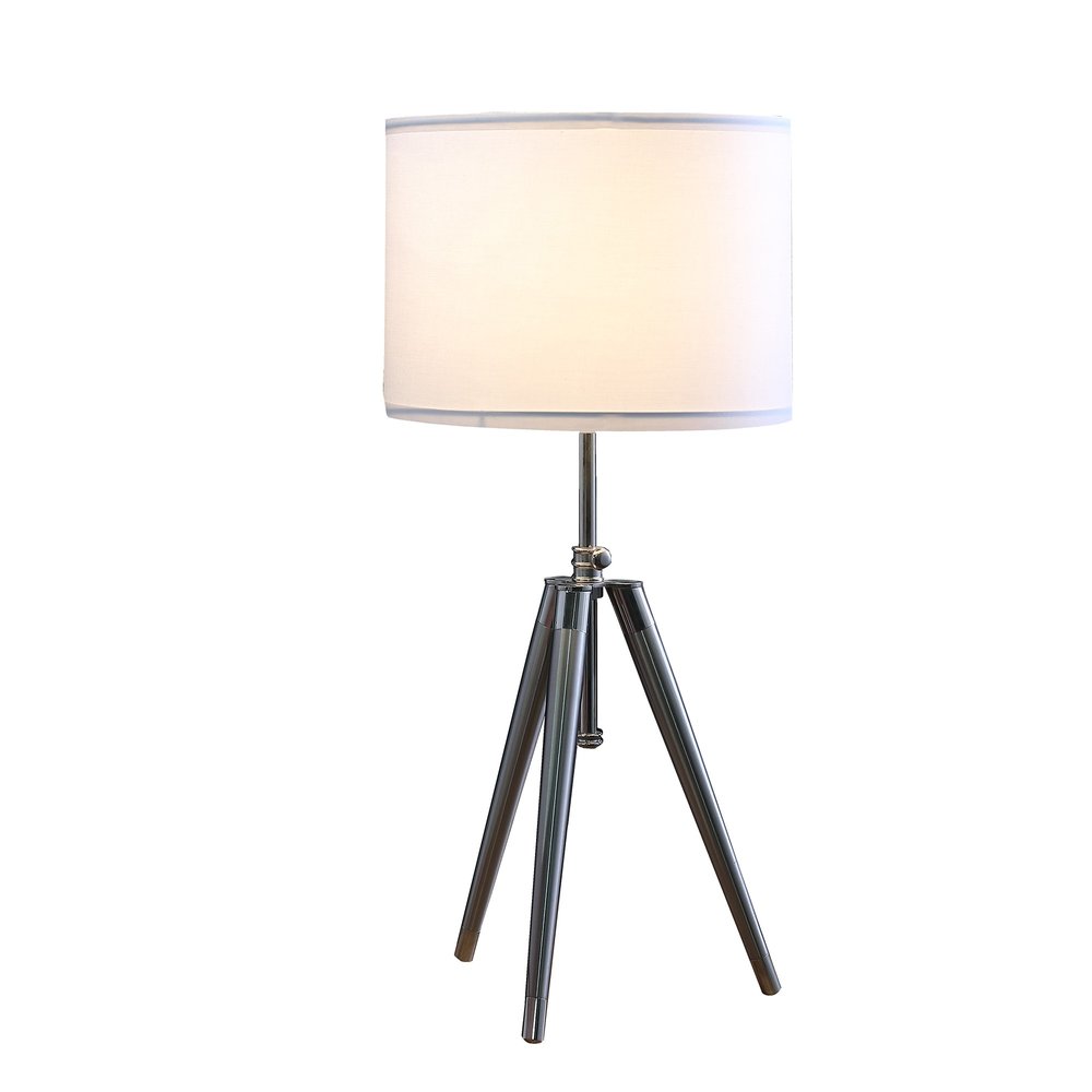 34" Silver Metal Adjustable Tripod Table Lamp With White Round Shade — view 2