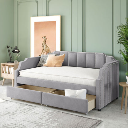 Twin Gray Upholstered Polyester Blend Bed