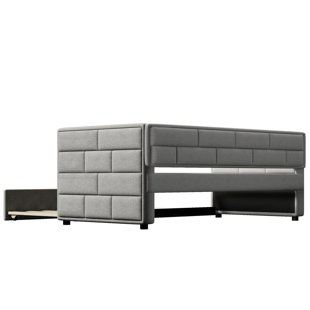 Twin Gray Upholstered Polyester Blend Bed With Trundle