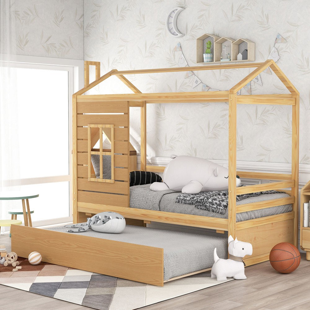 Natural Twin Bed with Trundle