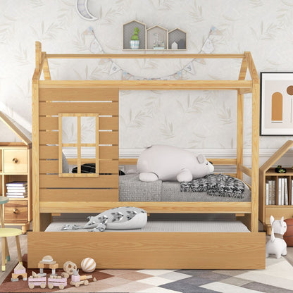 Natural Twin Bed with Trundle