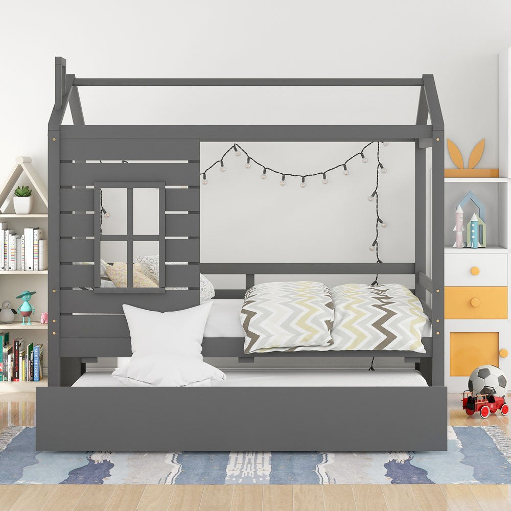 Gray Twin Bed with Trundle