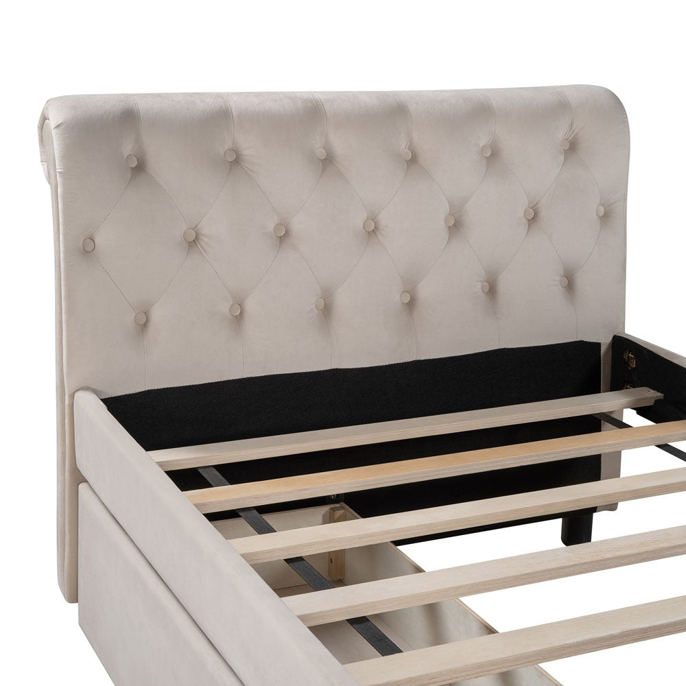 Beige Wood Tufted Upholstered Twin Bed Frame