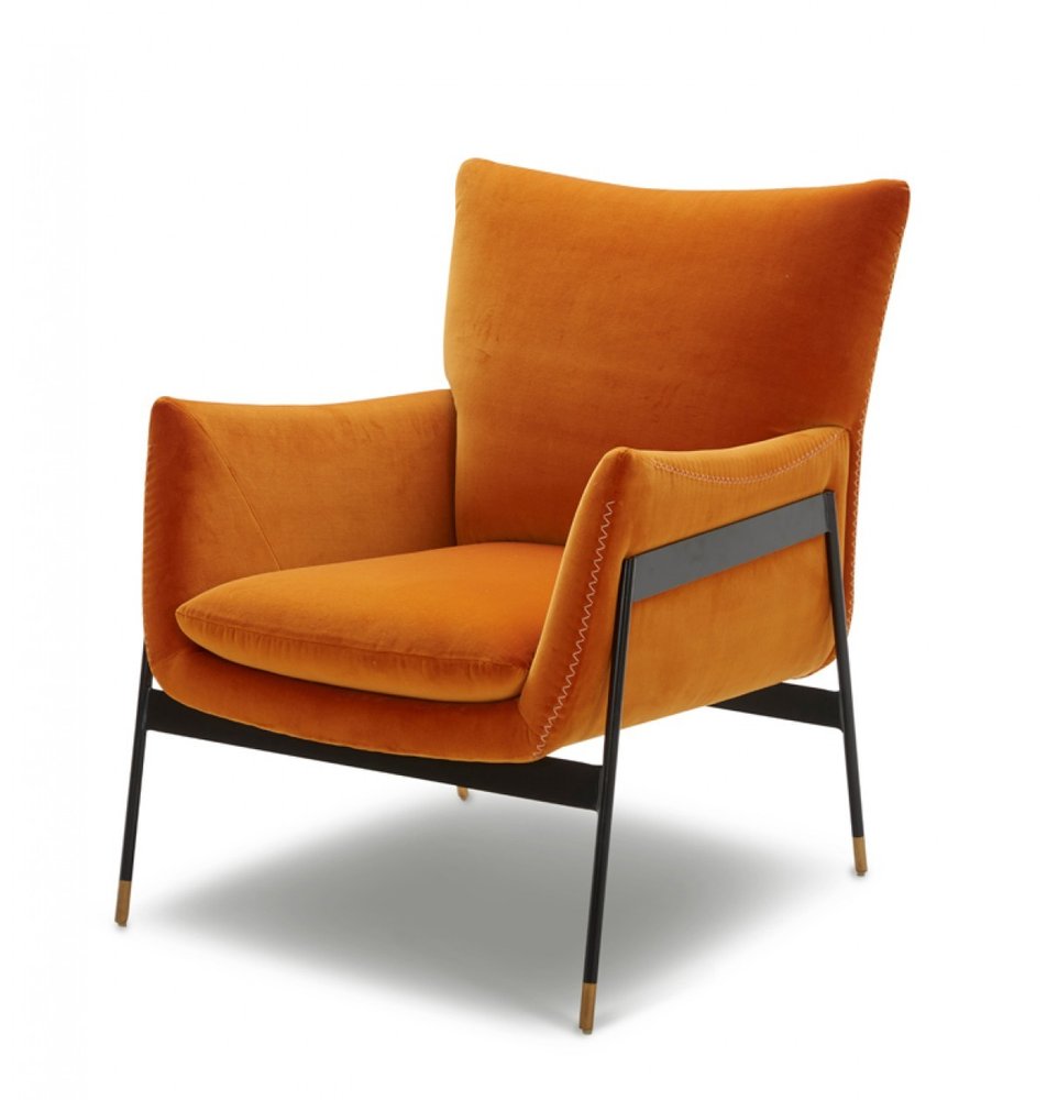 26" Orange And Black Velvet Wingback Chair HomeRoots