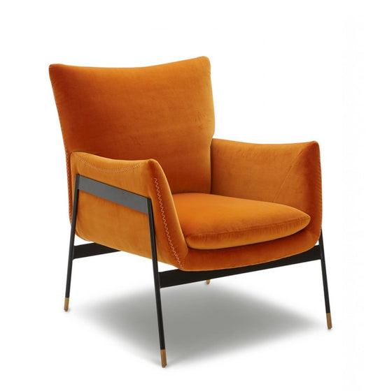 26" Orange And Black Velvet Wingback Chair HomeRoots