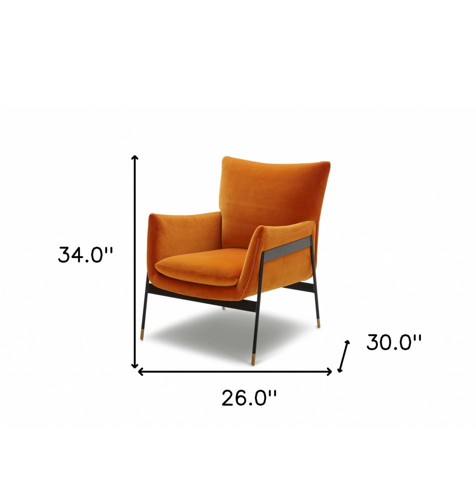 26" Orange And Black Velvet Wingback Chair HomeRoots