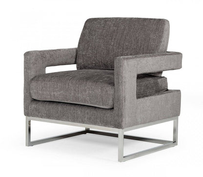 34" Dark Gray And Silver Fabric Arm Chair HomeRoots