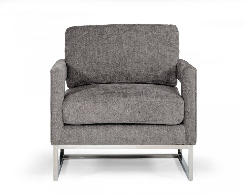 34" Dark Gray And Silver Fabric Arm Chair HomeRoots