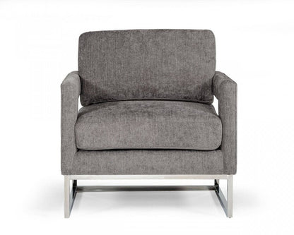34" Dark Gray And Silver Fabric Arm Chair HomeRoots