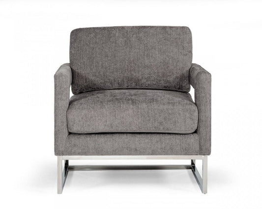 34" Dark Gray And Silver Fabric Arm Chair HomeRoots