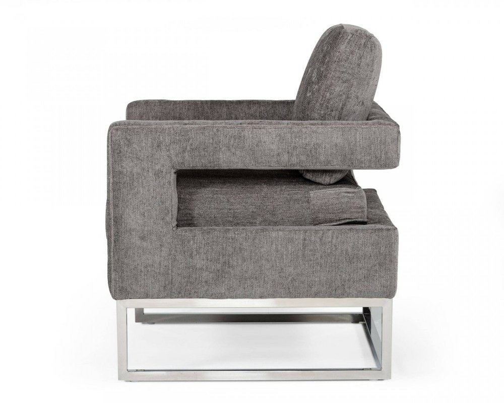 34" Dark Gray And Silver Fabric Arm Chair HomeRoots