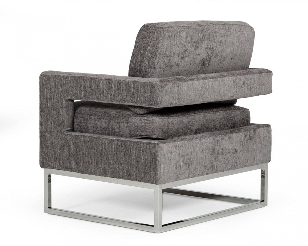 34" Dark Gray And Silver Fabric Arm Chair HomeRoots