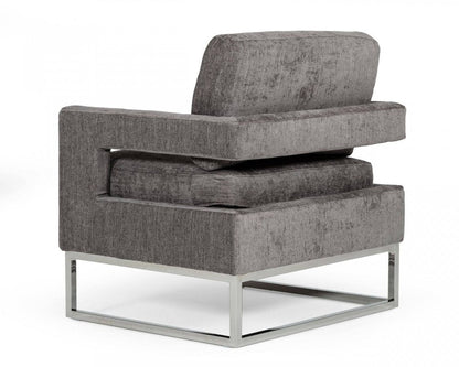 34" Dark Gray And Silver Fabric Arm Chair HomeRoots