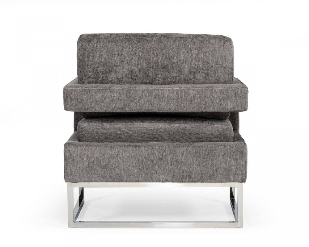 34" Dark Gray And Silver Fabric Arm Chair HomeRoots