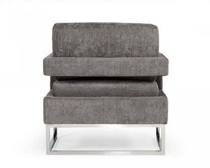 34" Dark Gray And Silver Fabric Arm Chair HomeRoots