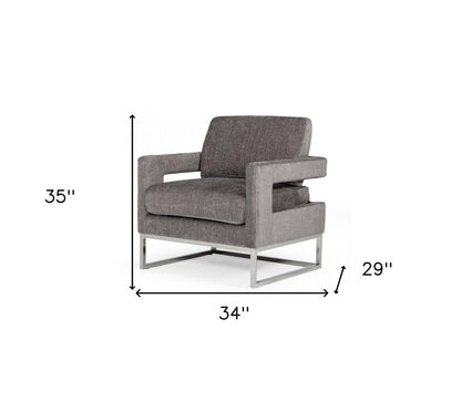 34" Dark Gray And Silver Fabric Arm Chair HomeRoots