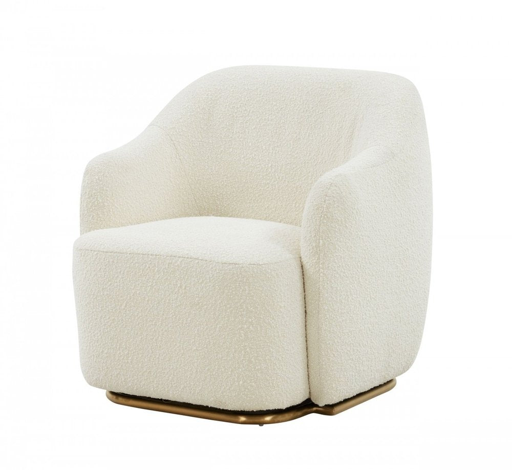 30" Off White And Gold Upholstered Swivel Arm Chair HomeRoots