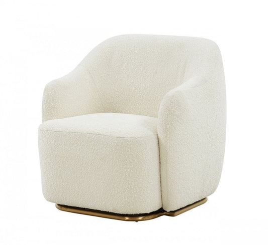 30" Off White And Gold Upholstered Swivel Arm Chair HomeRoots