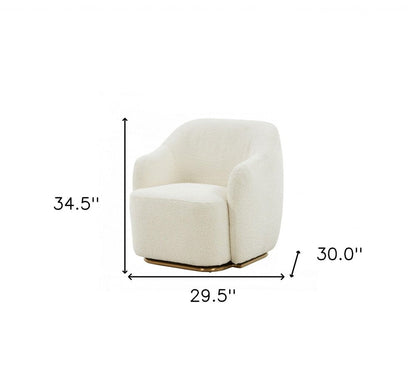 30" Off White And Gold Upholstered Swivel Arm Chair HomeRoots