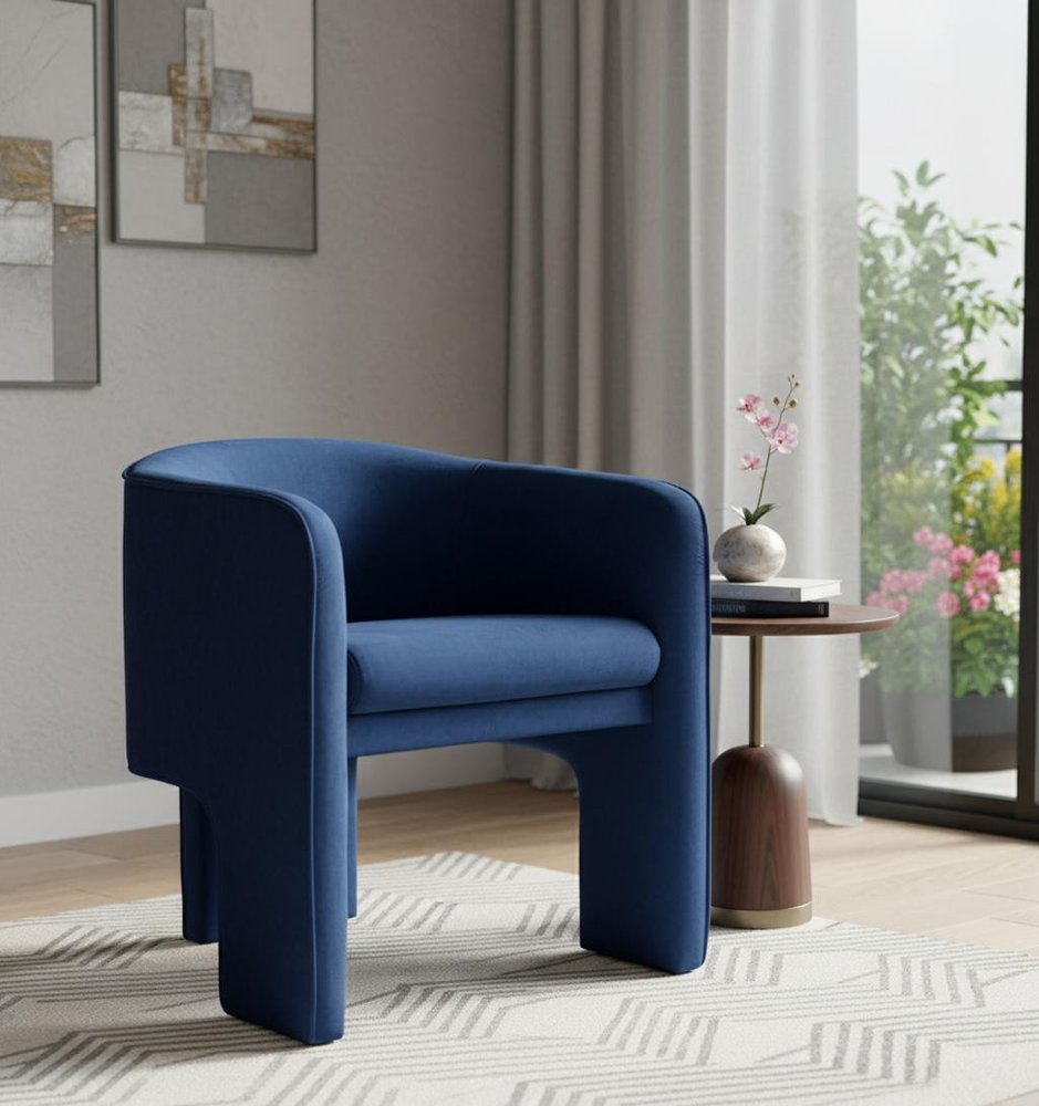 24" Blue Velvet Barrel Chair HomeRoots