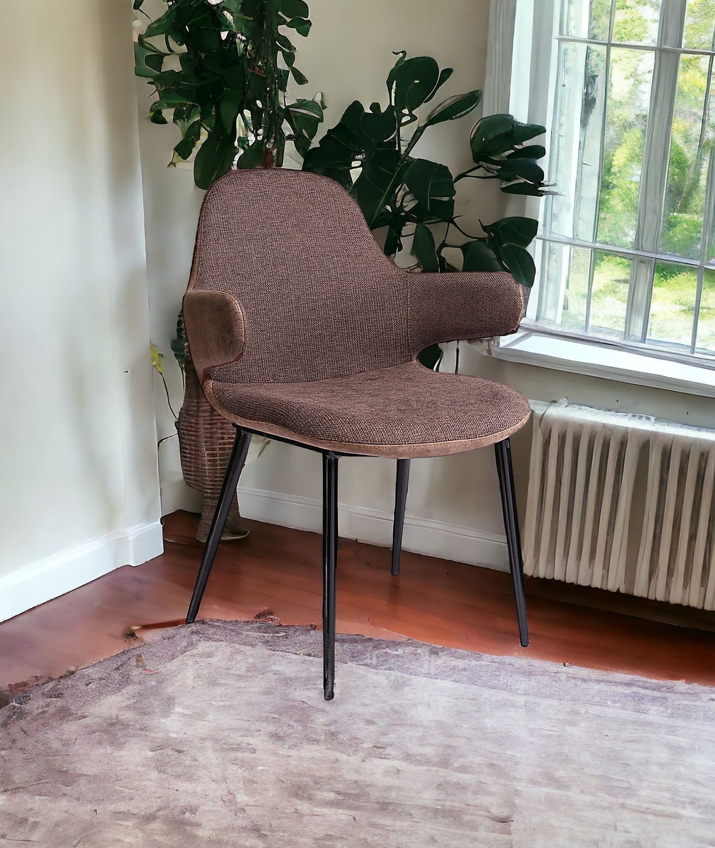 33" Stylish Brown Fabric and Faux Leather Accent Chair