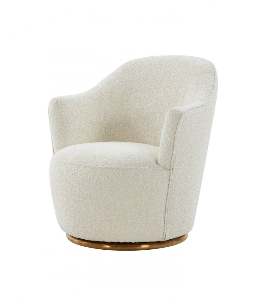 29" White And Gold Upholstered Swivel Barrel Chair HomeRoots