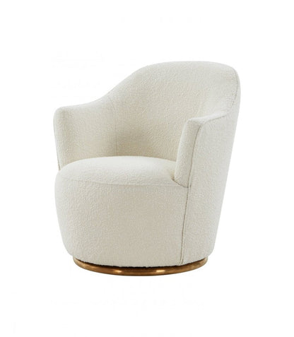 29" White And Gold Upholstered Swivel Barrel Chair HomeRoots