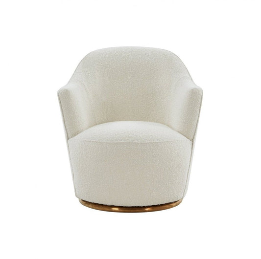 29" White And Gold Upholstered Swivel Barrel Chair HomeRoots