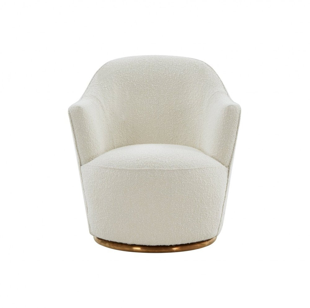 29" White And Gold Upholstered Swivel Barrel Chair HomeRoots
