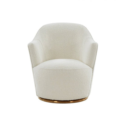 29" White And Gold Upholstered Swivel Barrel Chair HomeRoots