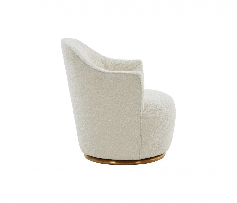 29" White And Gold Upholstered Swivel Barrel Chair HomeRoots
