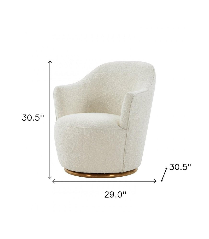29" White And Gold Upholstered Swivel Barrel Chair HomeRoots