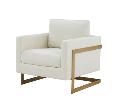 34" Cream And Gold Upholstered Arm Chair HomeRoots