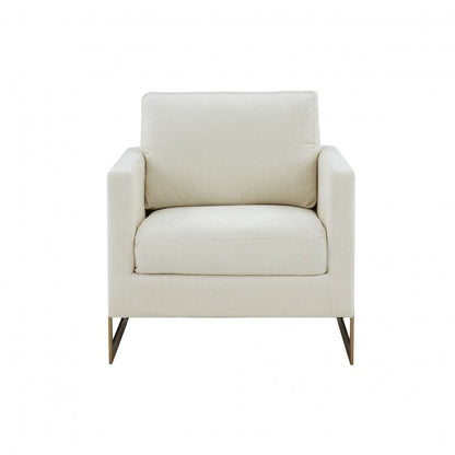 34" Cream And Gold Upholstered Arm Chair HomeRoots