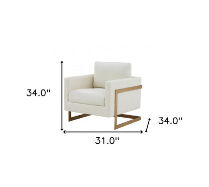34" Cream And Gold Upholstered Arm Chair HomeRoots