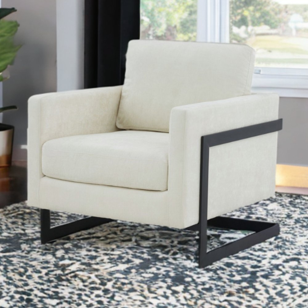 31" Cream And Black Fabric Club Chair HomeRoots