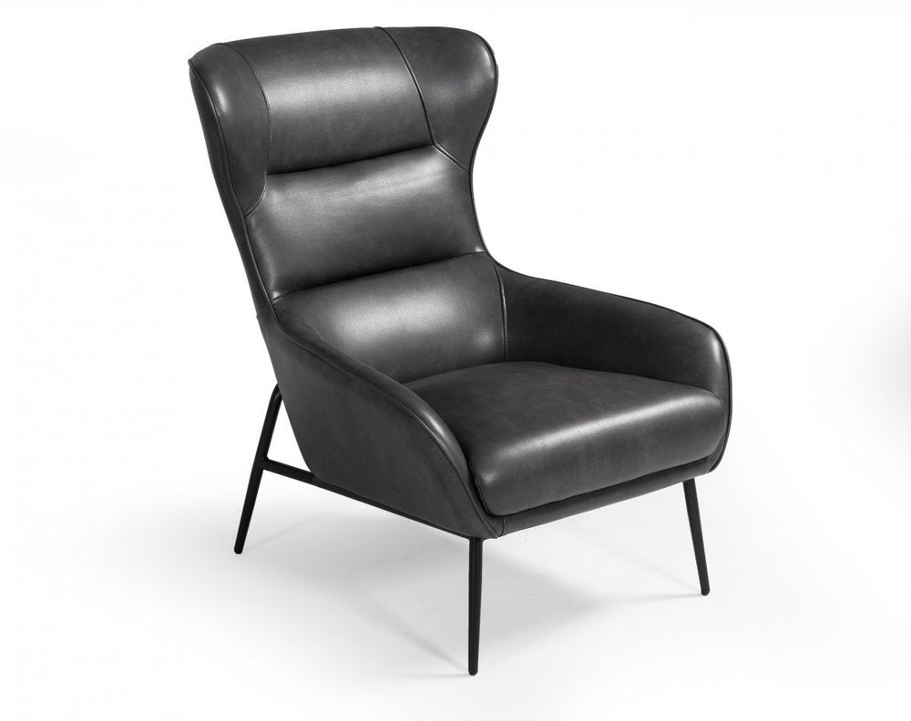 26" Dark Gray And Black Faux Leather Tufted Wingback Chair HomeRoots