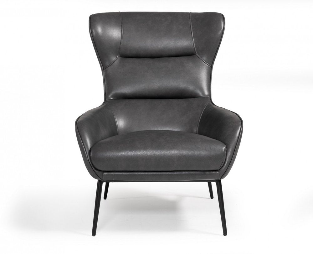 26" Dark Gray And Black Faux Leather Tufted Wingback Chair HomeRoots