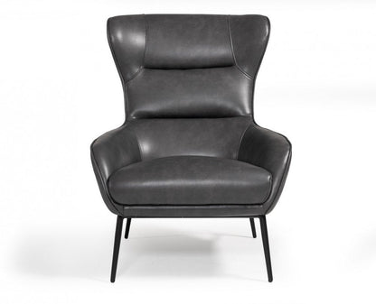 26" Dark Gray And Black Faux Leather Tufted Wingback Chair HomeRoots