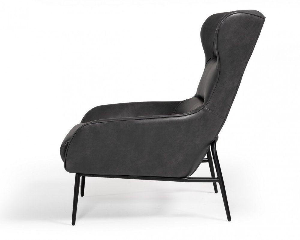 26" Dark Gray And Black Faux Leather Tufted Wingback Chair HomeRoots