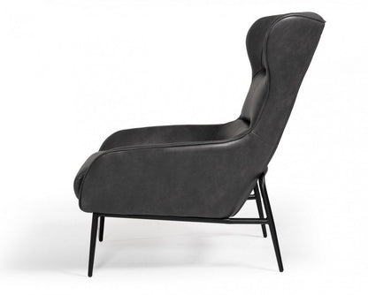 26" Dark Gray And Black Faux Leather Tufted Wingback Chair HomeRoots