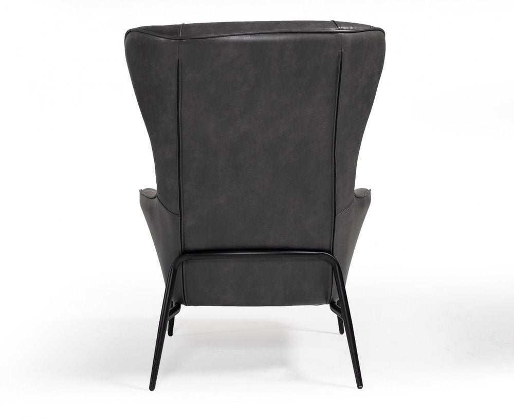 26" Dark Gray And Black Faux Leather Tufted Wingback Chair HomeRoots