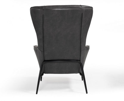 26" Dark Gray And Black Faux Leather Tufted Wingback Chair HomeRoots